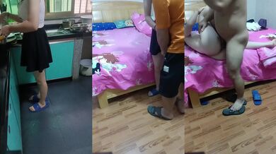 勾搭在厨房忙碌的嫂子啪啪，卧室直接强硬扒光，揉奶玩逼大鸡巴插进去瞬间就臣服了，多体位蹂躏爆草直接内射