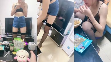 最美良家【可可】一边吃面一边露出诱惑~拔下吊带露出挺拔上围，短牛仔性感白内，咪咪抖几抖，哥哥鸡儿也颤抖！！