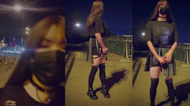 国产CD系列伪娘Luminia在天桥上露出飞机自慰 真空奶子一抖一抖真很骚