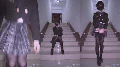 国产CD系列伪娘曦曦会员售卖作品 黑丝JK短裙楼道倒模飞机杯自慰射出