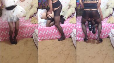 国产CD系列骚气伪娘白裙黑丝翘着屁屁主动求操被同好后入