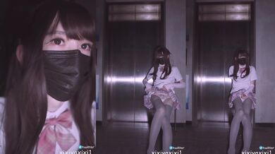 国产CD系列极品伪娘曦曦新作 JK灰丝电梯口飞机撸射射美腿