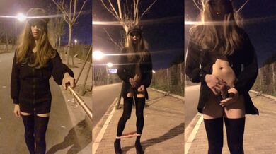 国产CD系列伪娘小薰夜晚路边露出脱掉内内飞机高潮