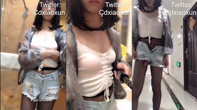 国产CD系列伪娘小薰夜晚街上超大胆露出 电梯差点被小姐姐看到鸡儿 走廊里黑丝夹射