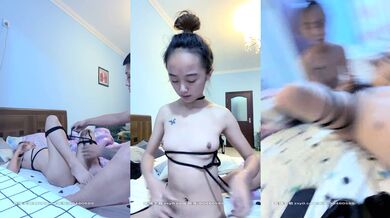 纹身大哥跟无毛小骚逼的捆绑游戏，把骚逼捆起来舔逼玩弄激情口交各种爆草抽插，骚逼把大哥也捆了撸鸡巴吃精