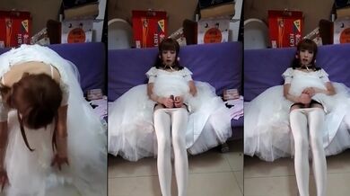 性感伪娘柠檬，穿上新娘衣衫幻想自慰，老公 我好想射，嗯嗯哦嗯..老公 我要射啦 啊啊老公，淫荡地呻吟声 真骚啊！