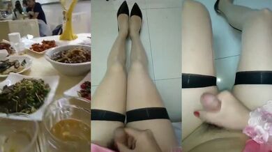 风骚性感CD婷婷在餐厅给直男打飞机，好刺激啊，点了一桌菜，吃吃又摸摸鸡巴，还有其他客人在吃饭呢！