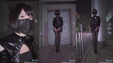 国产CD系列伪娘『曦曦』最新皮衣人行道旁自慰高潮射美腿4K超清原版