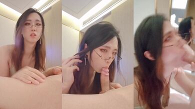 眼镜伪娘深喉吃鸡 摇头晃脑表情好陶醉 可惜小哥哥射了一丢丢 根本没吃饱