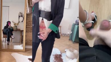 黑丝伪娘 哥哥来吃我鸡吧 撸硬好想射 撸不硬 废鸡吧好难撸射费了老大劲次射 来个男人干我吧